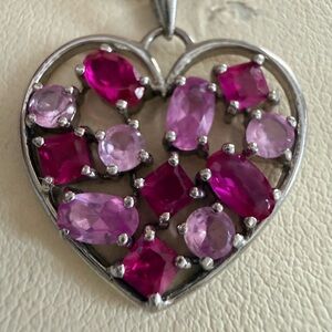 Elegant Silver Heart Pendant with Pink Gemstones